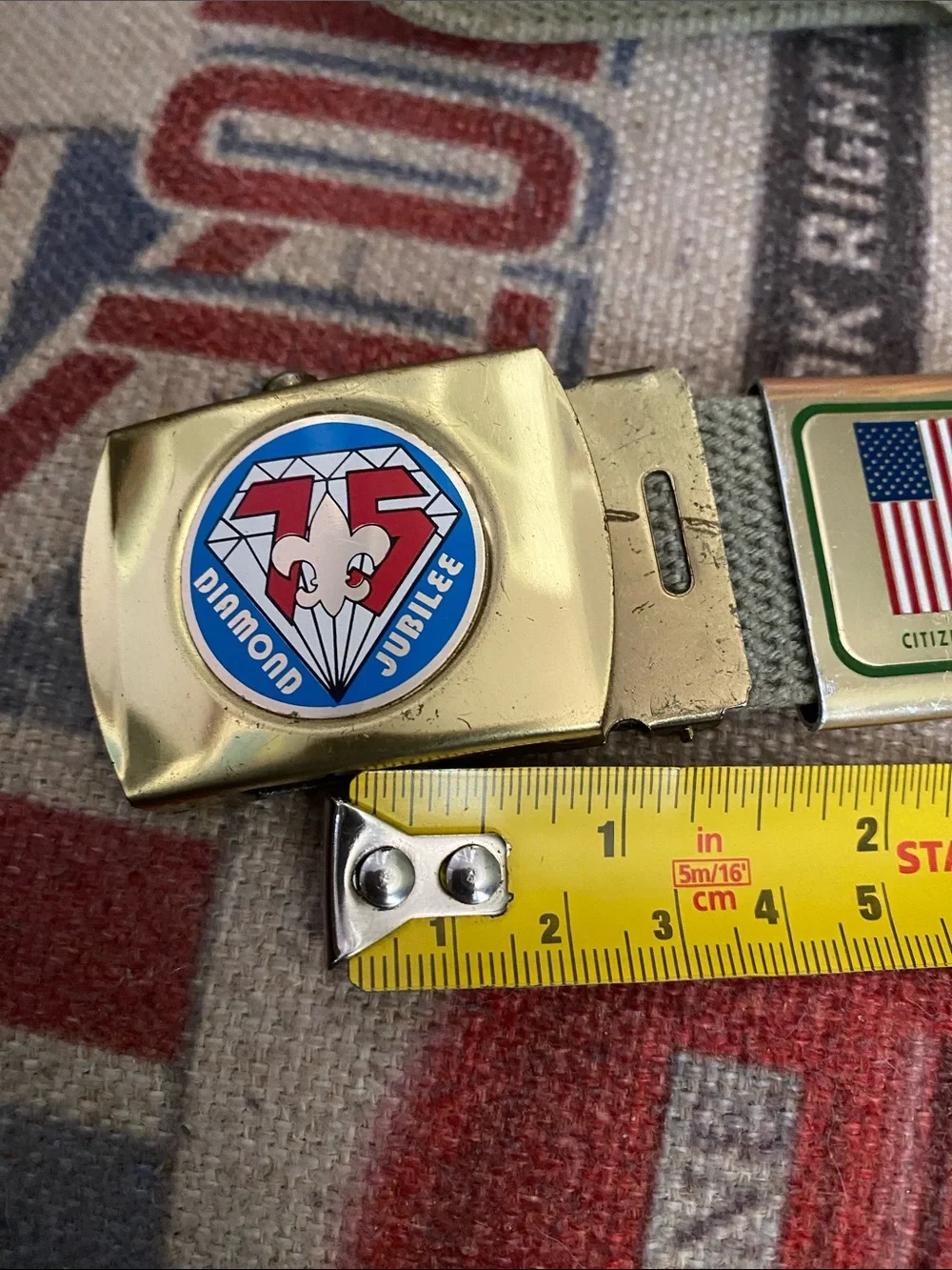 Rare 75th BOY SCOUT BSA Scout Belt W/ 8 Merit Badges Adventure Loop Slides 33”